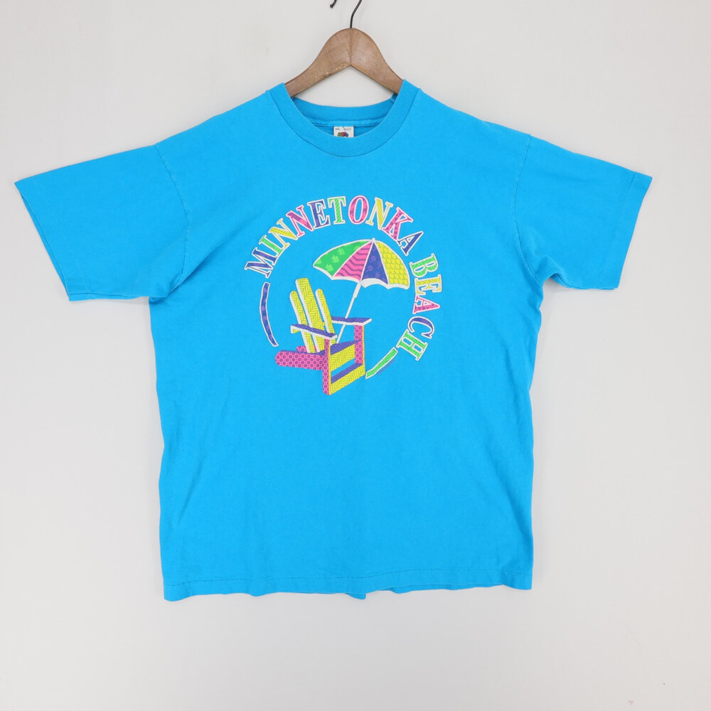 Minnetonka Beach T Shirt Mens XXL Blue Graphic Short Sleeve Single Stitch